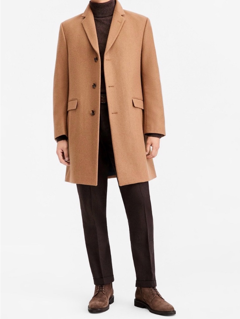 NWT Nautica Men's Classic Fit Batten Overcoat – Dark Camel, Size 46L ($350 MSRP)